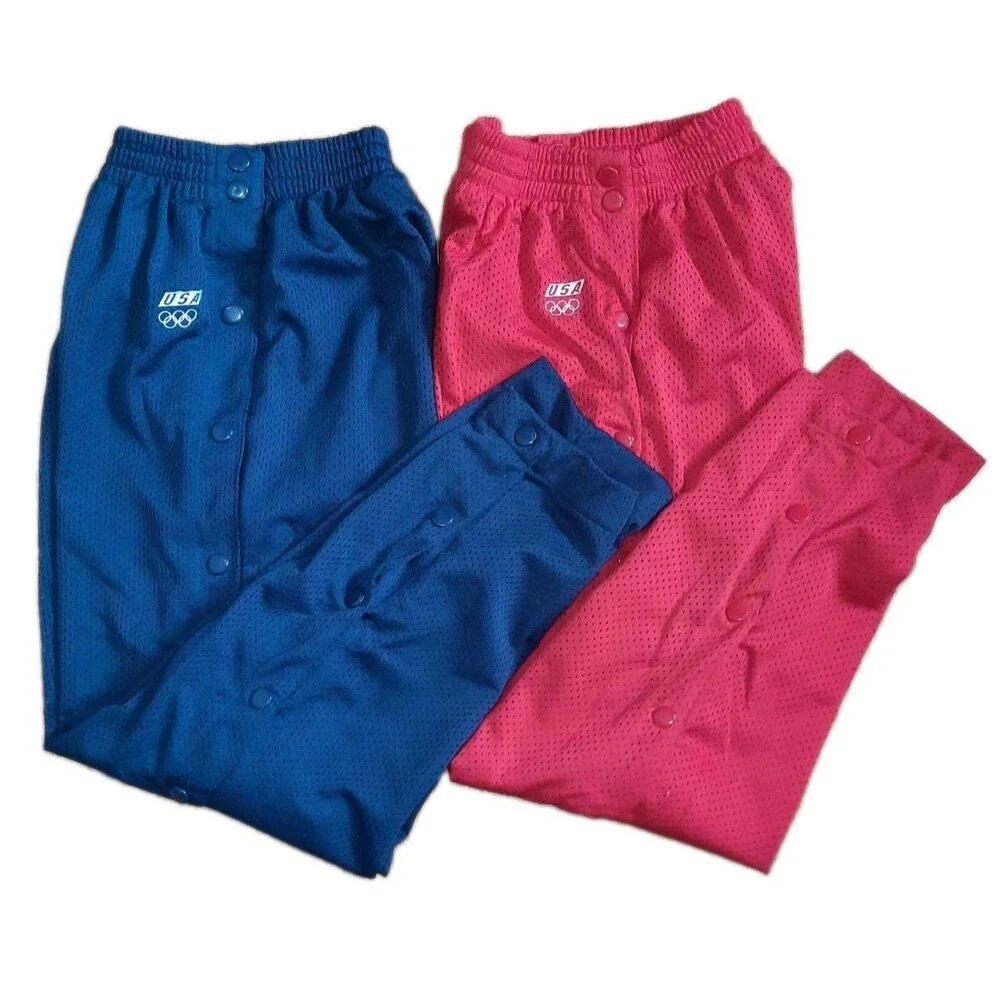 Vtg Lot of 2 - 90s JcPenney Kids USA Olympics Red Breakaway Snap Track Pants M